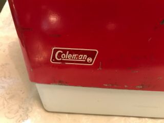 Vintage Coleman Red Metal Cooler Box Plastic Handles 3