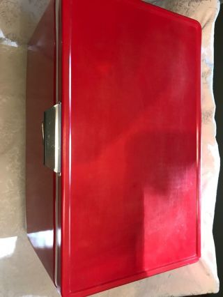 Vintage Coleman Red Metal Cooler Box Plastic Handles 4