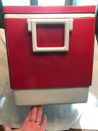 Vintage Coleman Red Metal Cooler Box Plastic Handles 5