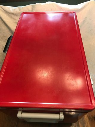 Vintage Coleman Red Metal Cooler Box Plastic Handles 7