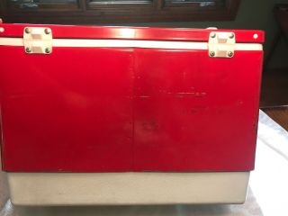 Vintage Coleman Red Metal Cooler Box Plastic Handles 8