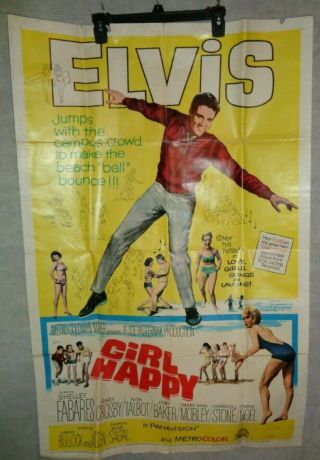 Vintage 1964 Elvis " Girl Happy " Movie Poster 65/64