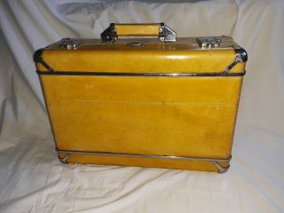 Vintage Wheary Aviator Suitcase W/ Metal Banding,  & Unique Handle.