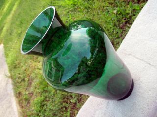 Vintage Unsigned Wonderfully Styled Large Green Art Glass Vase 12 " Tall