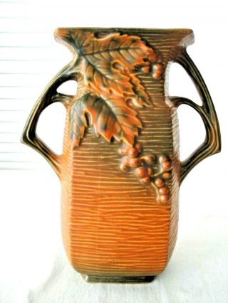Antique Vintage Roseville Pottery Bushberry Brown/woodland Orange Vase 33 - 8