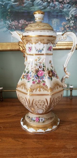 Vintage Royal Crown Coffee Pot Hand Painted Floral/gold Pattern 3605