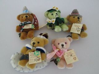 5 X Vintage Mini Teddy Pin Bears Hermann Limited Edition Coronation Oktoberfest