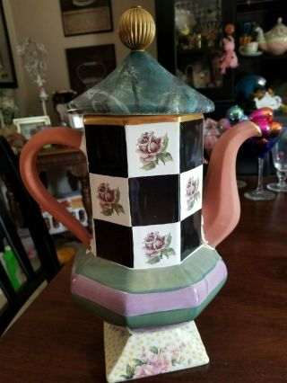 Mackenzie Childs Vintage Large Torquay Chocolate Pot,  Repaired Spout