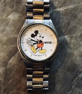Vintage Two Tone Disney Mickey Mouse Mens Seiko 5y23 - 8229 Quartz W Wristwatch Rp
