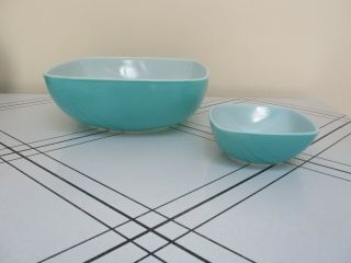 Vintage Pyrex Turquoise Square Chip & Dip Bowls 410 12 Oz 025 2.  5 Qt