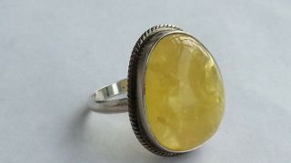 Huge Vintage Sterling Silver 925 Baltic Amber Ring Size 9.  5