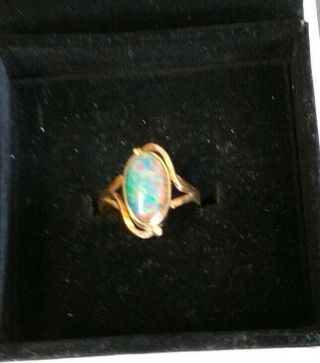 Vintage 9ct Gold Exquisite Neon Rainbow Fire Opal Ring Size R 1/2