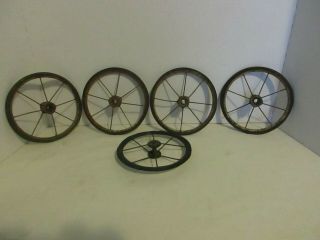 Set Of 5 - 6 Inch Rare Antique Stroller Buggy Wheels Vintage Carriage Wagon Deco