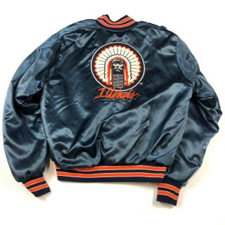 Vintage 80s 90s University Of Illinois Fighting Illini Satin Starter Jacket - Xl