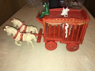 Vintage Cast Iron Circus Horse Drawn Wagon With Giraffe,  Driver,  And Horses