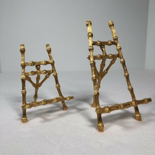 Vintage Gold Tone Bamboo Easel Set Of 2 Tabletop Display Book Art Holder 2 Sizes