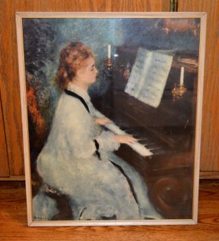 Vtg Young Woman At The Piano Pierre - Auguste Renoir Print Framed Textured Brush