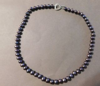 Vintage Tahitian Black Purple Pearl Necklace 5 Mm 18 " Long Handtied (p)