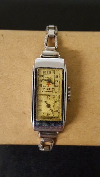 Art Deco Supreme Swiss Ladies Tu - Tone Duodial Military Doctors Wristwatch C.  40 