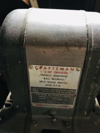 Vintage Craftsman Bench Grinder W/ Work Light 1/3 hp Good 2