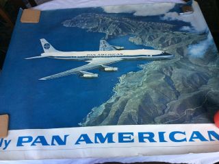 Pan Am Boeing 707 Airline Advertising Poster Vintage 1960s Unfolded