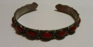 Antique Vintage Silver Coral Cuff Bracelet Native American Indian Navajo