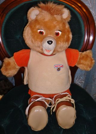 Vintage 1985 Teddy Ruxpin Bear,  Tape Clothes Boots Great