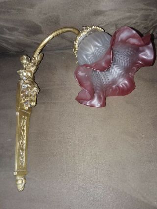 Vintage French Bronze/brass Goat Head With Glass Shade Sconce Rare & Unique