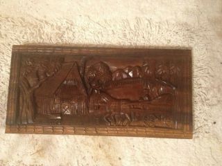 Wood Plaque Hand Carved Vintage Horse & Wagon Farm House Western 3d Wall Hanging