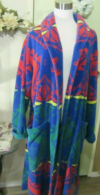 Vintage Beacon Blanket Robe By Cypress South West Print 100 Cotton Heavy & Worm