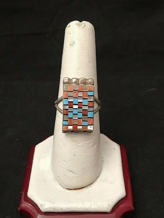 Vintage Sterling Silver Multi Stone Micro Mosaic Inlay Ring