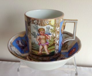 Vintage Vienna Meissen Dresden Porcelain Puitti Gold Gilded Cup & Saucer / Bowl