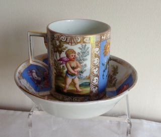Vintage Vienna Meissen Dresden Porcelain Puitti Gold Gilded Cup & Saucer / Bowl 2