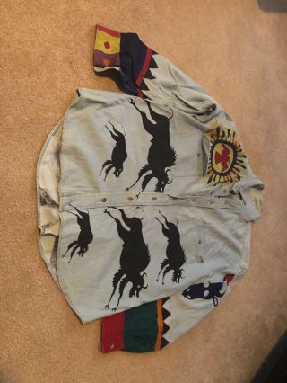 Vintage Hand Painted Native American Inspired Denim Button Down Size Large