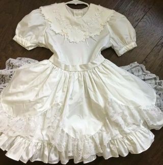 Vtg Toddler Girls White Ivory Lilo Party Dress Sz 6 6x Ruffle Crinoline Lace