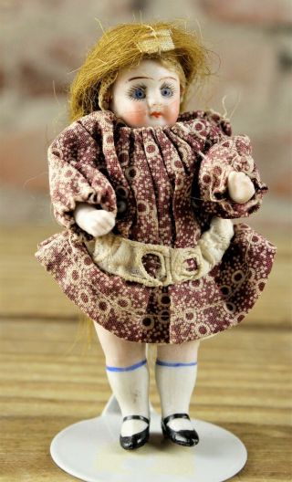 Antique Miniature German Or French Bisque Doll W/ Glass Eyes