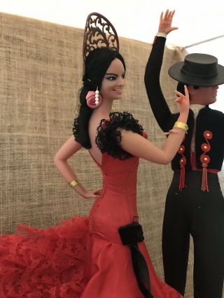 Vintage Marin Chiclana Flamenco Dancing Dolls 18” Latino Spanish Red Pair 1970’s 4