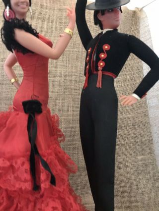 Vintage Marin Chiclana Flamenco Dancing Dolls 18” Latino Spanish Red Pair 1970’s 5