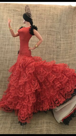 Vintage Marin Chiclana Flamenco Dancing Dolls 18” Latino Spanish Red Pair 1970’s 6