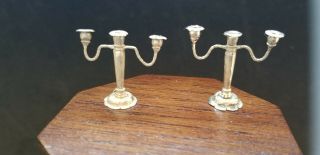 Vintage Dollhouse Miniature Sterling Silver Pair Candeabras Unreadable Mark