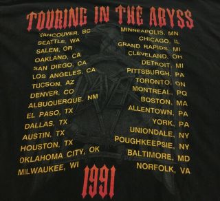 Vintage Slayer Touring In The Abyss 1991 Tour Band Rock T - Shirt Black 5