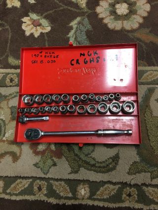 Vintage Snap On 3/8 " Drive Long Handle 10” Ratchet Fl720 With Tool Box,  Sockets