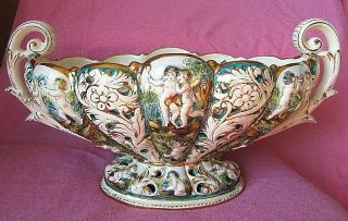 Vintage Capodimonte Porcelain Handled Large Centerpiece Bowl,  