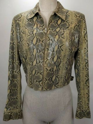 Vintage Pap Kik Women Snakeskin Print Leather Jacket Blazer Size 1 S M Paris Zip