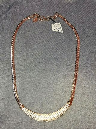 Nwt Vintage Christian Dior Choker Snake Chain Necklace With Rhinestones