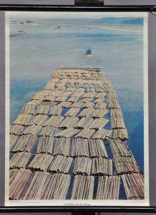 Vintage Pull - Down Wall Chart,  Wooden Rafts On The Volga,  Landscape,  Westermann