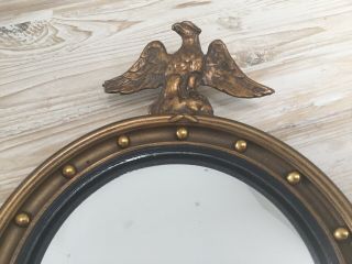 Vintage Round Convex Mirror With Ornate Gold Frame And Eagle Crest 3
