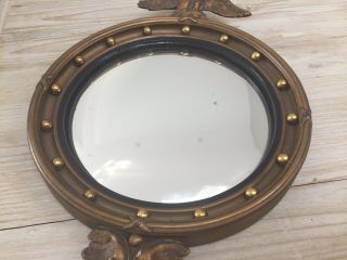 Vintage Round Convex Mirror With Ornate Gold Frame And Eagle Crest 7