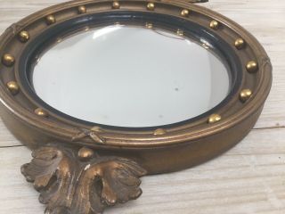 Vintage Round Convex Mirror With Ornate Gold Frame And Eagle Crest 8