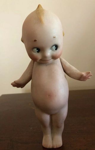 Antique Rose O’neill 6” Bisque Kewpie With Blue Wings Paper Lable/ Marked Foot